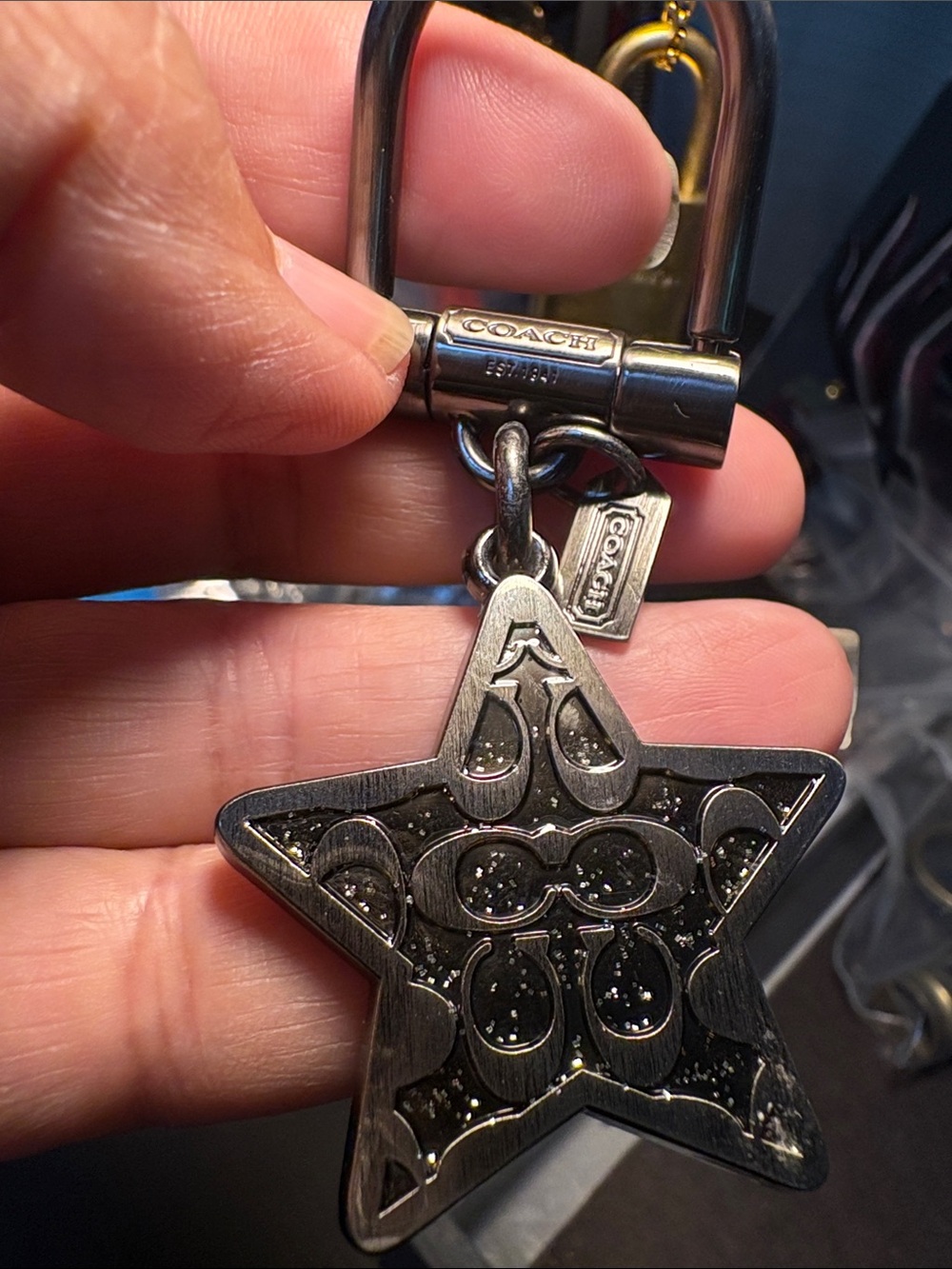 COACH Gun Metal Silver Star Keychain Charm